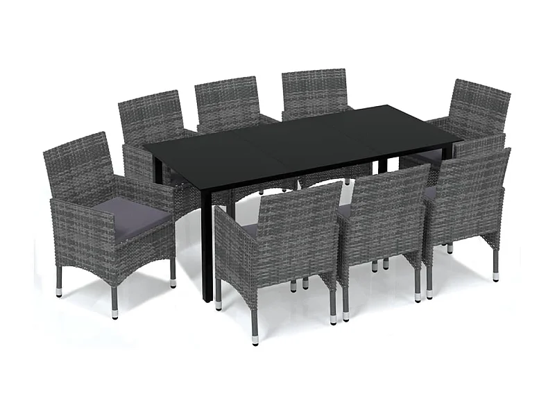 Wausau  Ensemble à manger de jardin et coussins 9 pcs Poly rotin Gris
