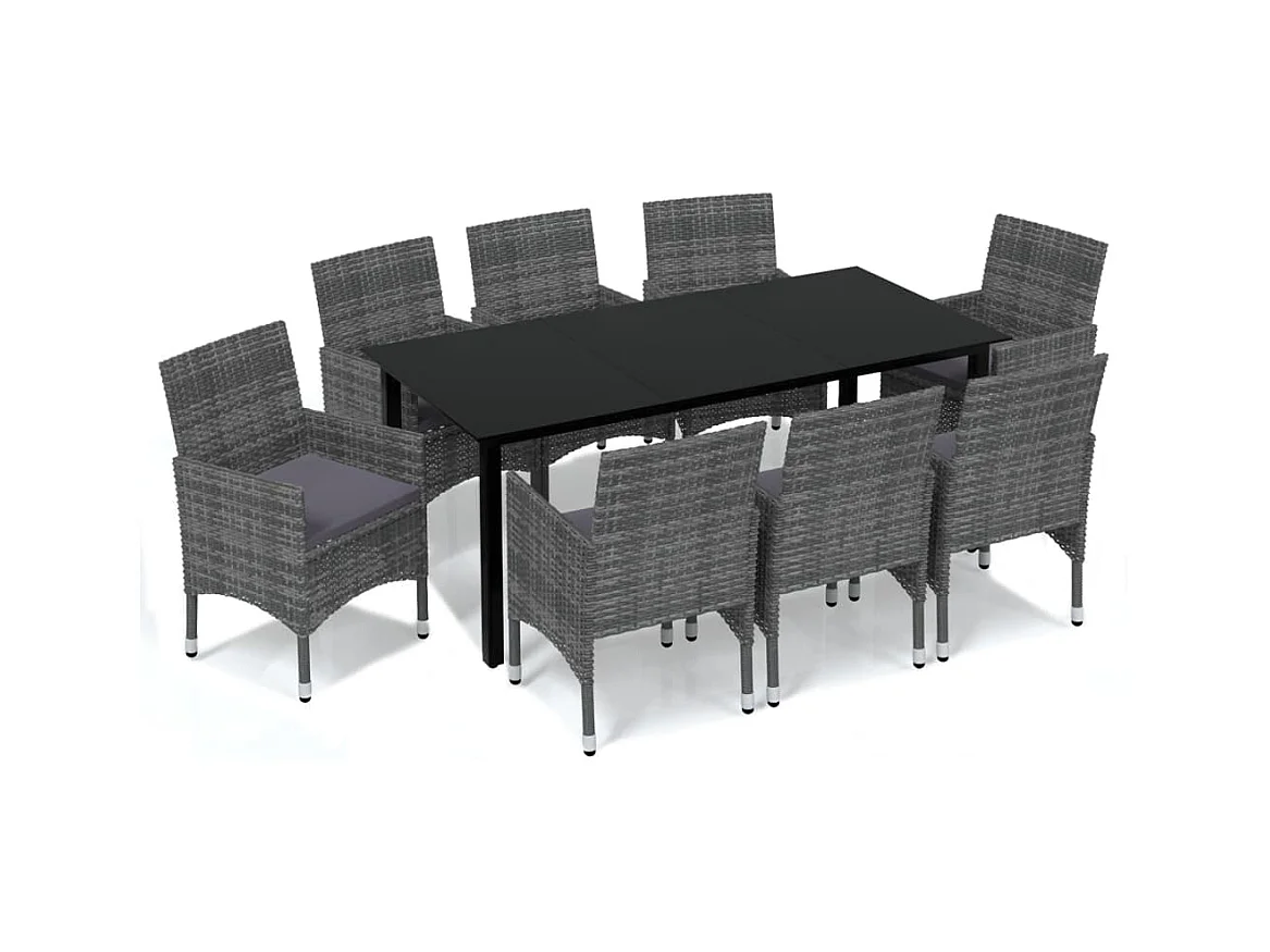 Wausau  Ensemble à manger de jardin et coussins 9 pcs Poly rotin Gris