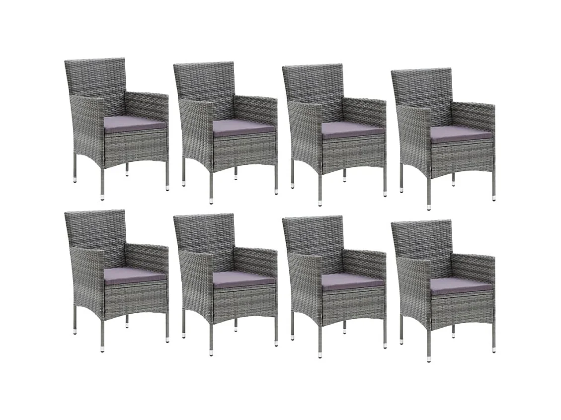 Wausau  Ensemble à manger de jardin et coussins 9 pcs Poly rotin Gris