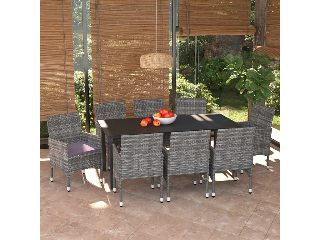 Wausau  Set de muebles jardín 9 pzas con cojines ratán sintético gris