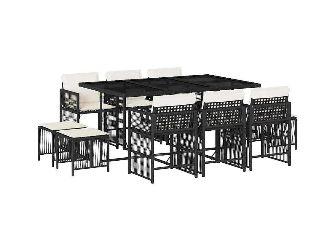 Laura Lucía  11-delige Tuinset met kussens poly rattan zwart