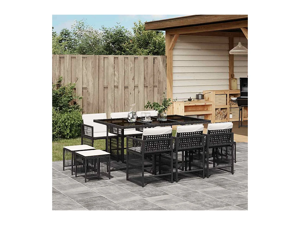 Laura Lucía  11-delige Tuinset met kussens poly rattan zwart