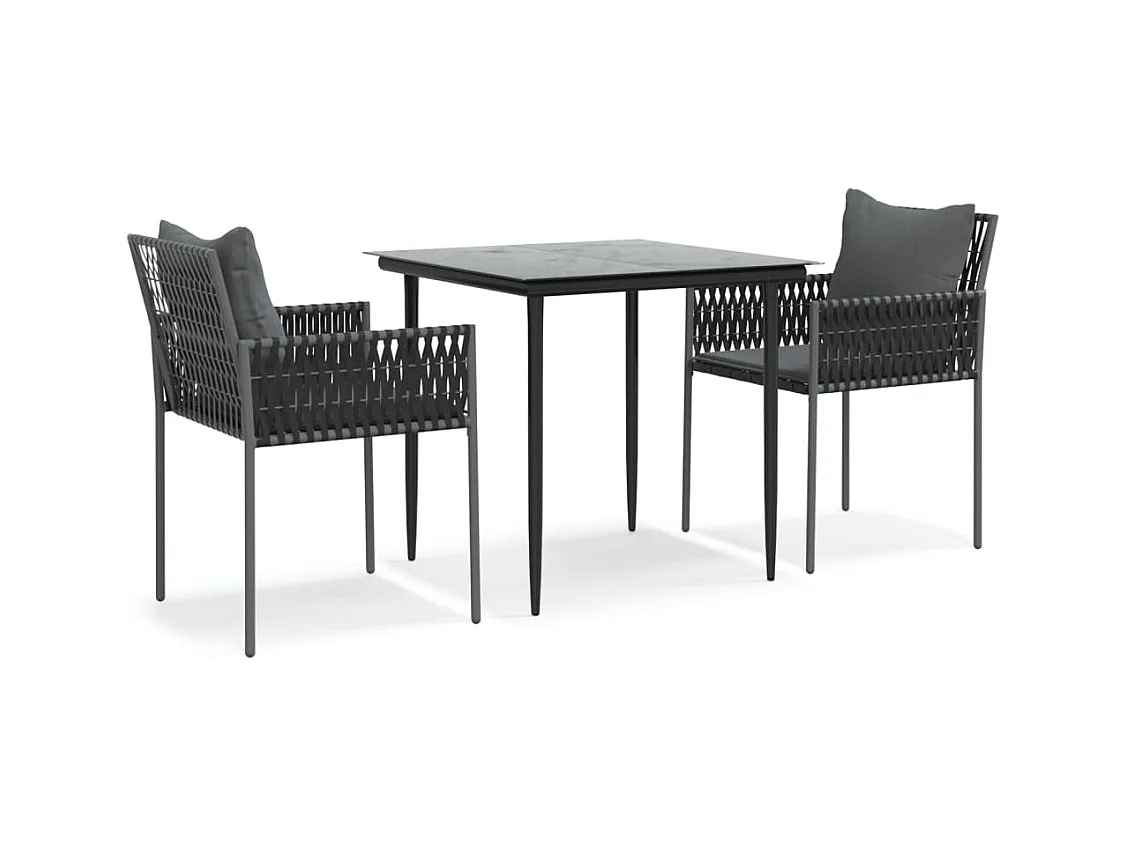 Blen  Ensemble à manger de jardin 3 pcs coussins résine tressée acier