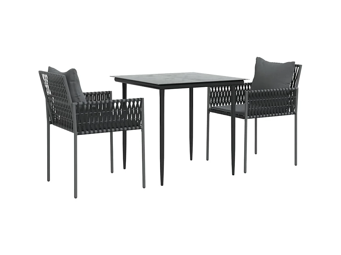 Blen  Ensemble à manger de jardin 3 pcs coussins résine tressée acier