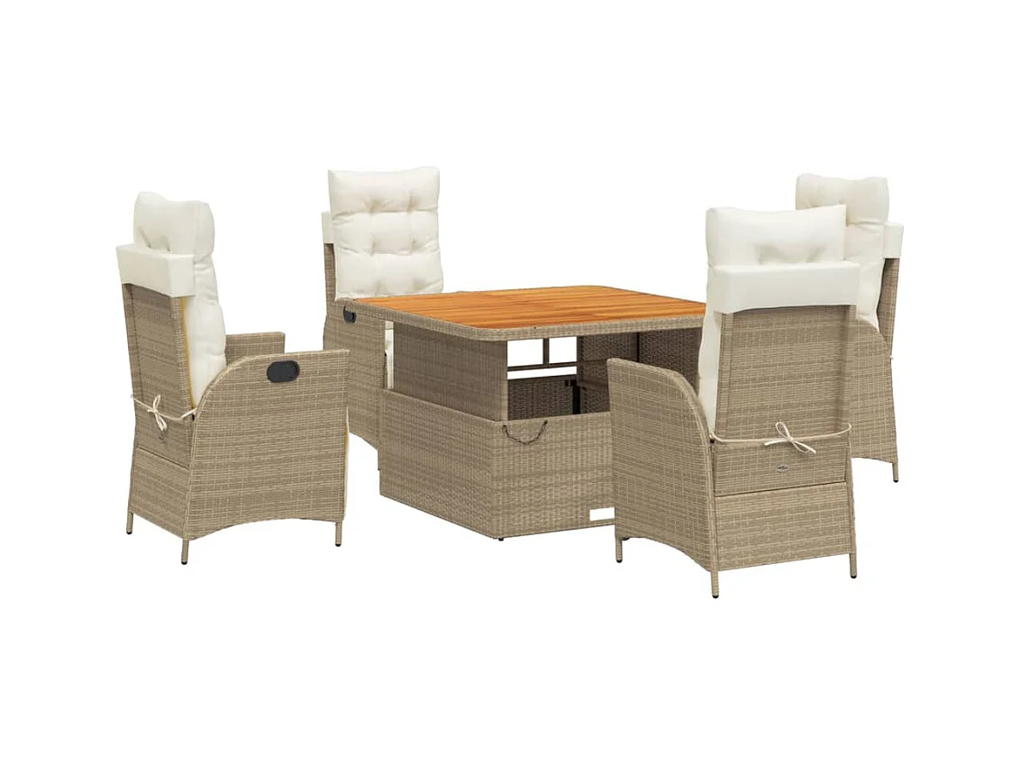 Boxmeer  Ensemble à manger de jardin avec coussins 5pcs Beige poly rotin