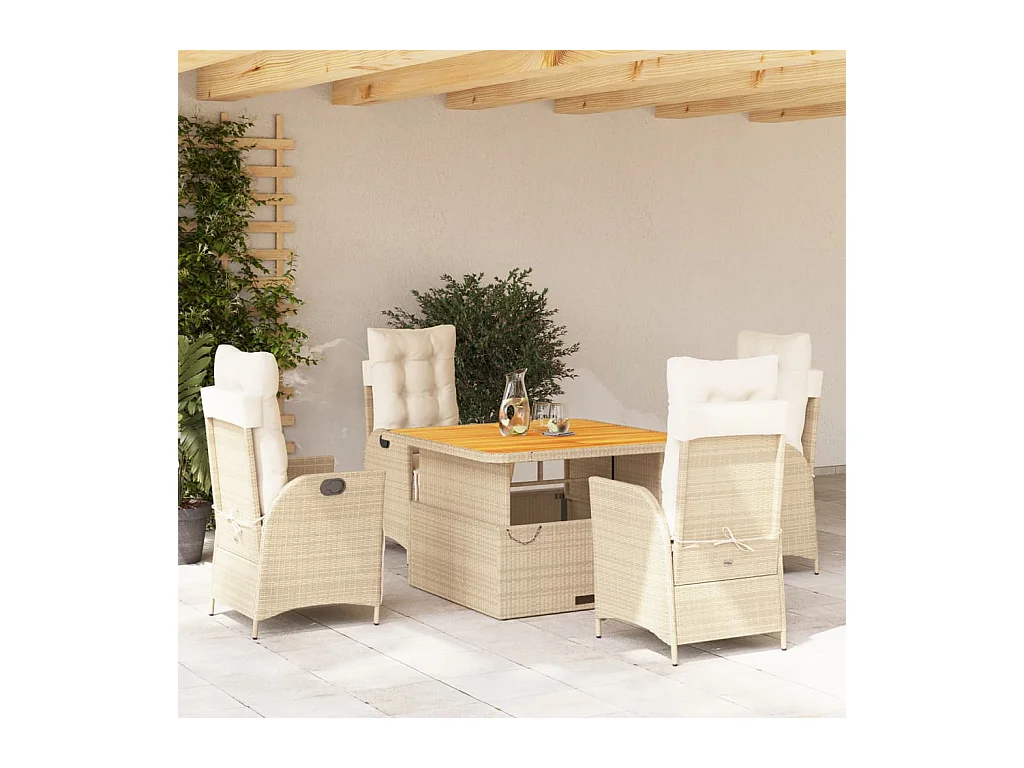 Boxmeer  Ensemble à manger de jardin avec coussins 5pcs Beige poly rotin