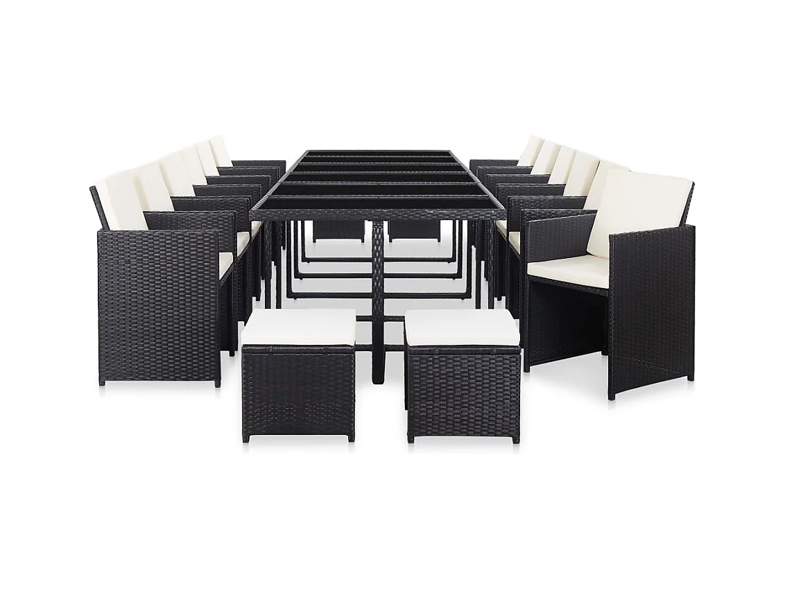 Browns Mills  Ensemble à manger d'extérieur 17 pcs avec coussins Rotin Noir