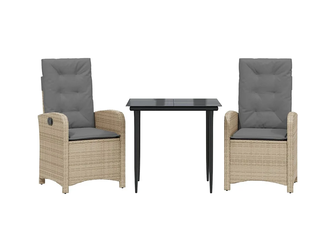 Tristan  3-delige Tuinset met kussens poly rattan gemengd beige