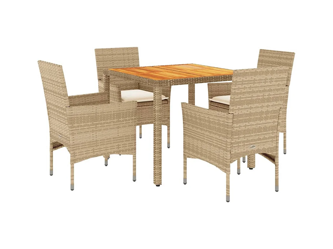 Les Mureaux  5-delige Tuinset met kussens poly rattan en acaciahout beige
