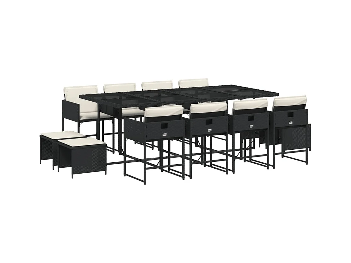 Kirkland  Set comedor de jardín con cojines 13 pzas ratán sintético negro