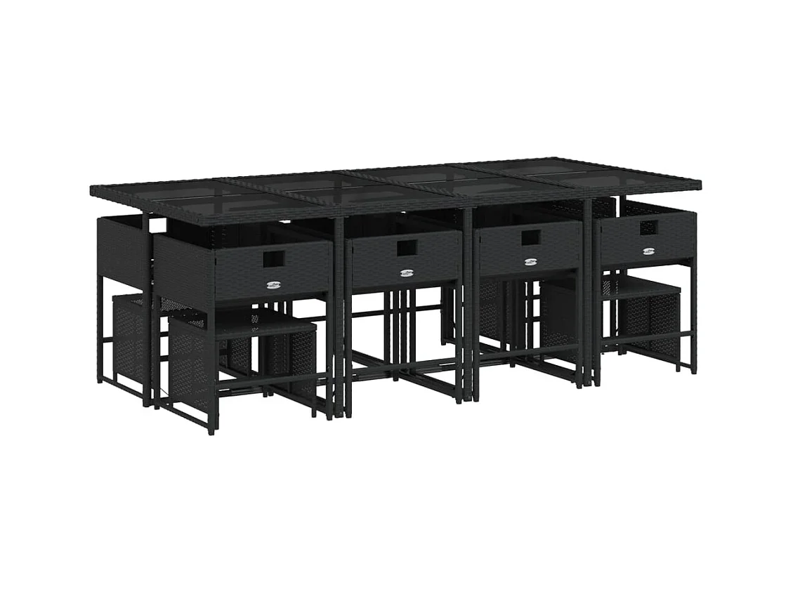 Kirkland  Set comedor de jardín con cojines 13 pzas ratán sintético negro