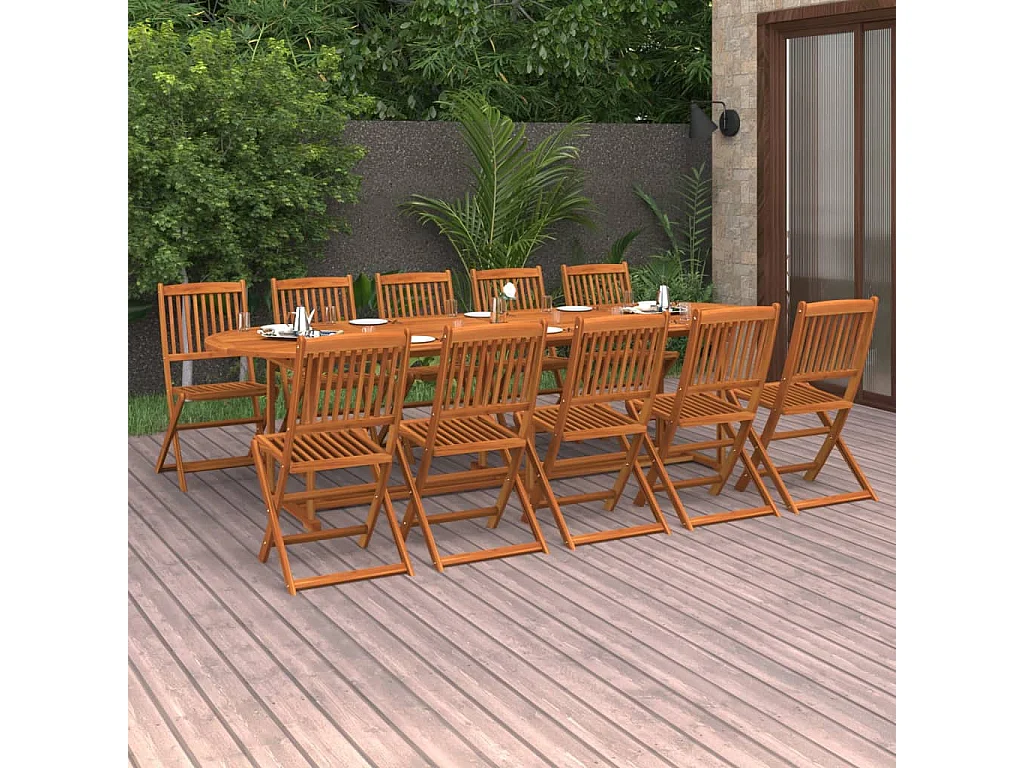 Gideon  Ensemble à manger de jardin 11 pcs 280x90x75 cm bois d'acacia
