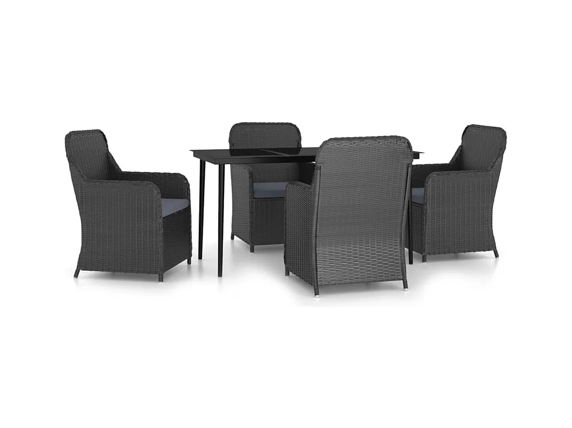 Cosima  Ensemble à manger de jardin avec coussins 5 pcs Noir