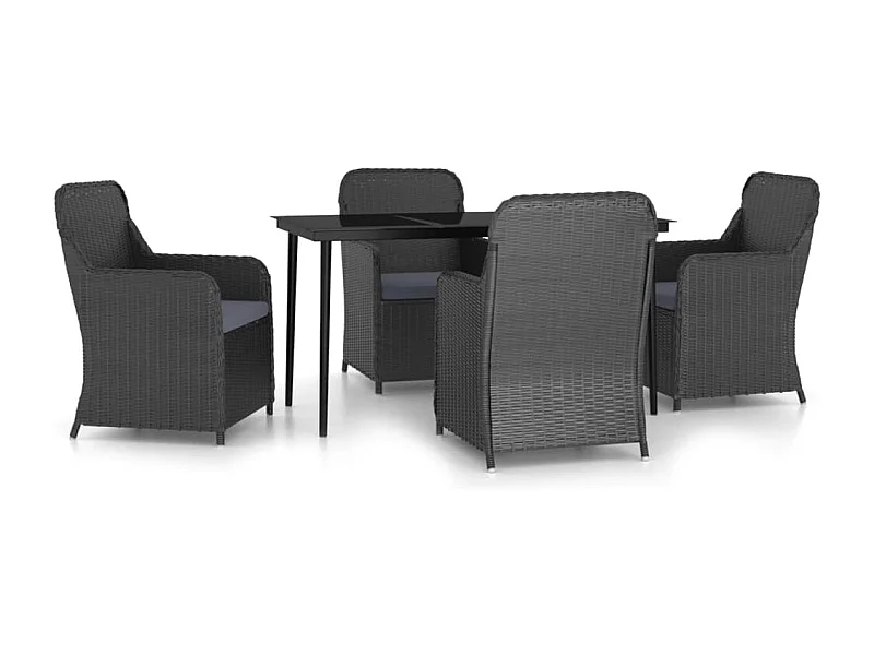 Cosima  Ensemble à manger de jardin avec coussins 5 pcs Noir