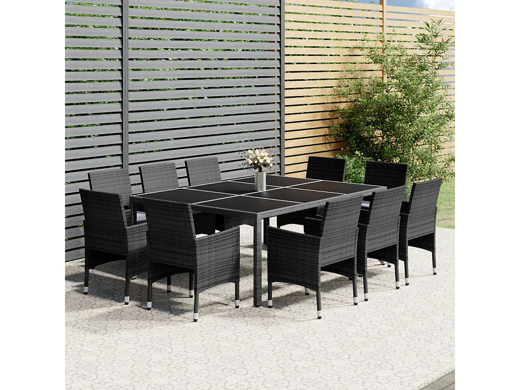 Havron  Ensemble à manger de jardin 11 pcs résine tressée gris