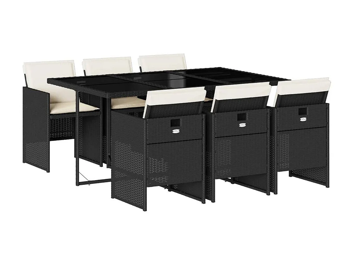 Ljungby  7-delige Tuinset met kussens poly rattan zwart