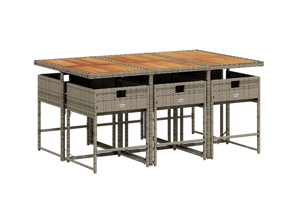 Sener  Ensemble à manger de jardin et coussins 7 pcs gris rotin