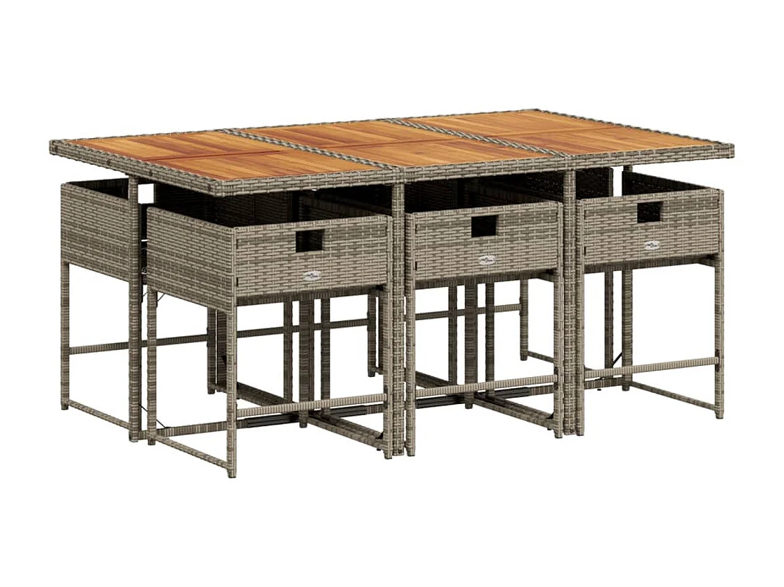 Sener  Set comedor jardín 7 pzas y cojines ratán sintético gris