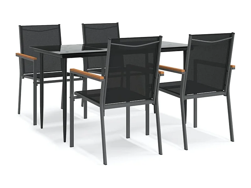 Varlen  Ensemble à manger de jardin 5 pcs noir textilène et acier