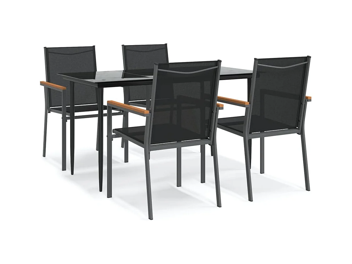 Varlen  Ensemble à manger de jardin 5 pcs noir textilène et acier