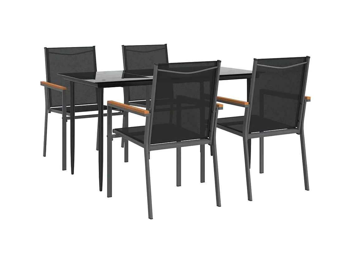 Varlen  Ensemble à manger de jardin 5 pcs noir textilène et acier