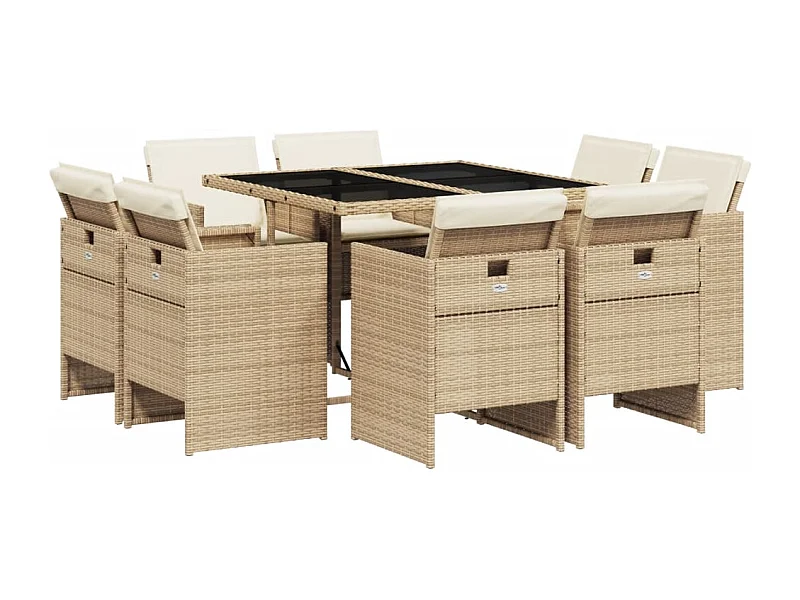 Jeroen  9-delige Tuinset met kussens poly rattan beige