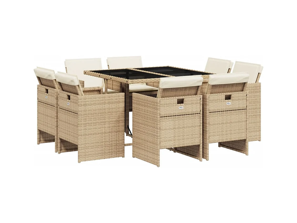 Jeroen  9-delige Tuinset met kussens poly rattan beige
