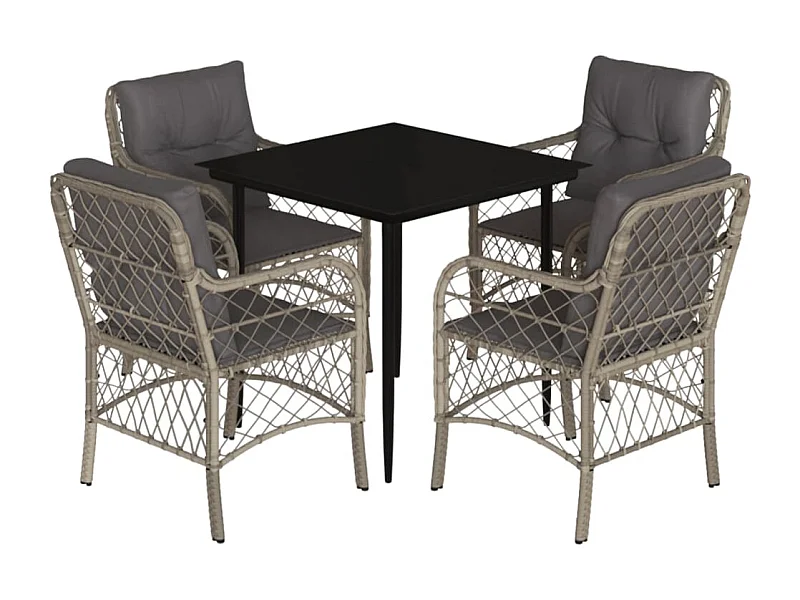 Vuokko  Ensemble à manger de jardin et coussins 5 pcs gris clair rotin