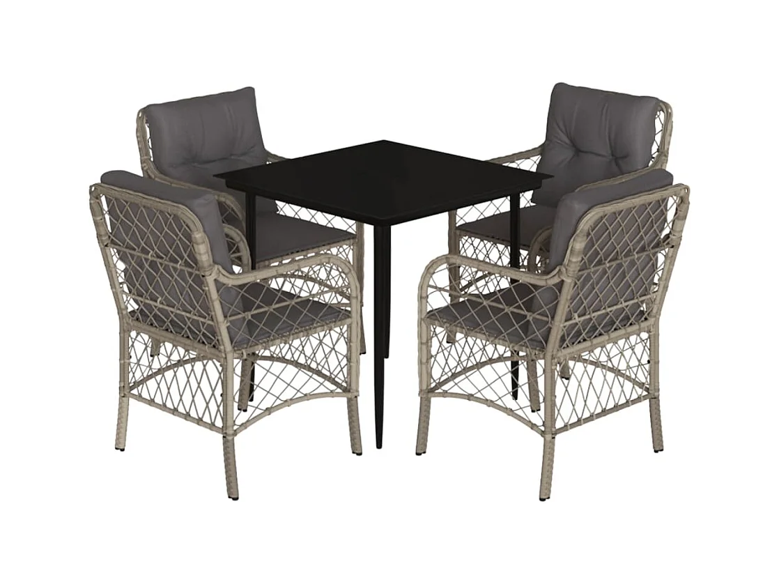 Vuokko  Ensemble à manger de jardin et coussins 5 pcs gris clair rotin