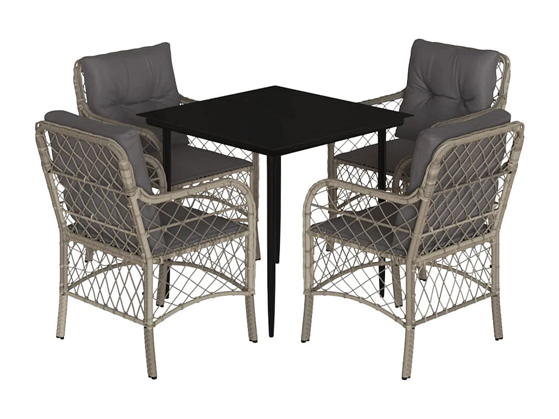 Vuokko  Ensemble à manger de jardin et coussins 5 pcs gris clair rotin