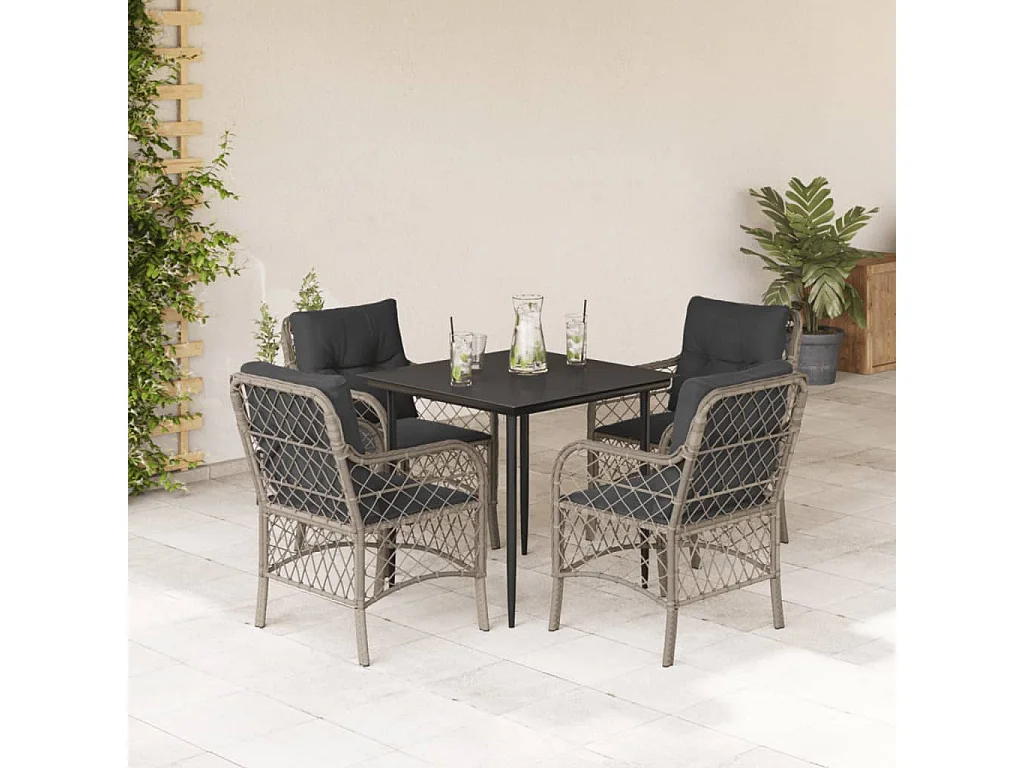 Vuokko  Ensemble à manger de jardin et coussins 5 pcs gris clair rotin