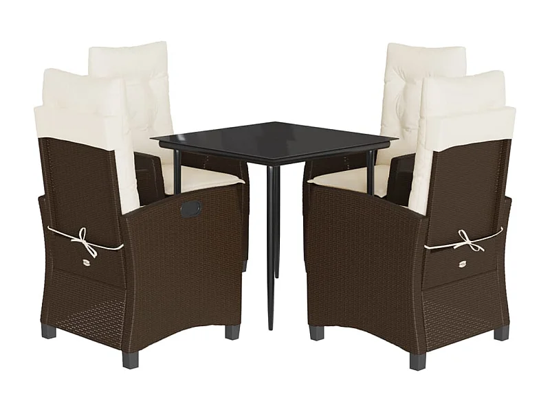 Mauno  Ensemble à manger de jardin 5 pcs et coussins marron poly rotin