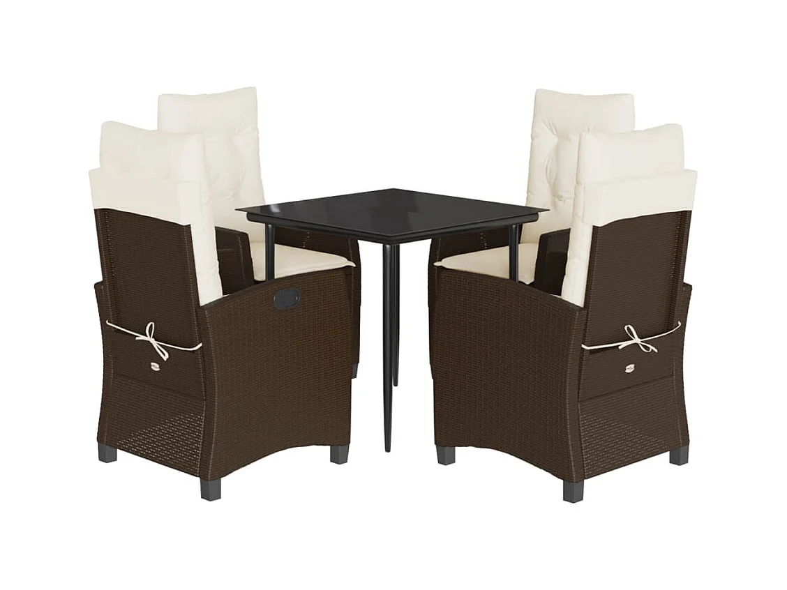 Mauno  Ensemble à manger de jardin 5 pcs et coussins marron poly rotin