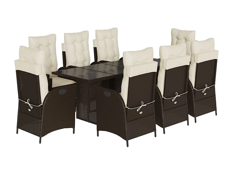 Emory  Set comedor para jardín 9 pzas y cojines ratán sintético marrón