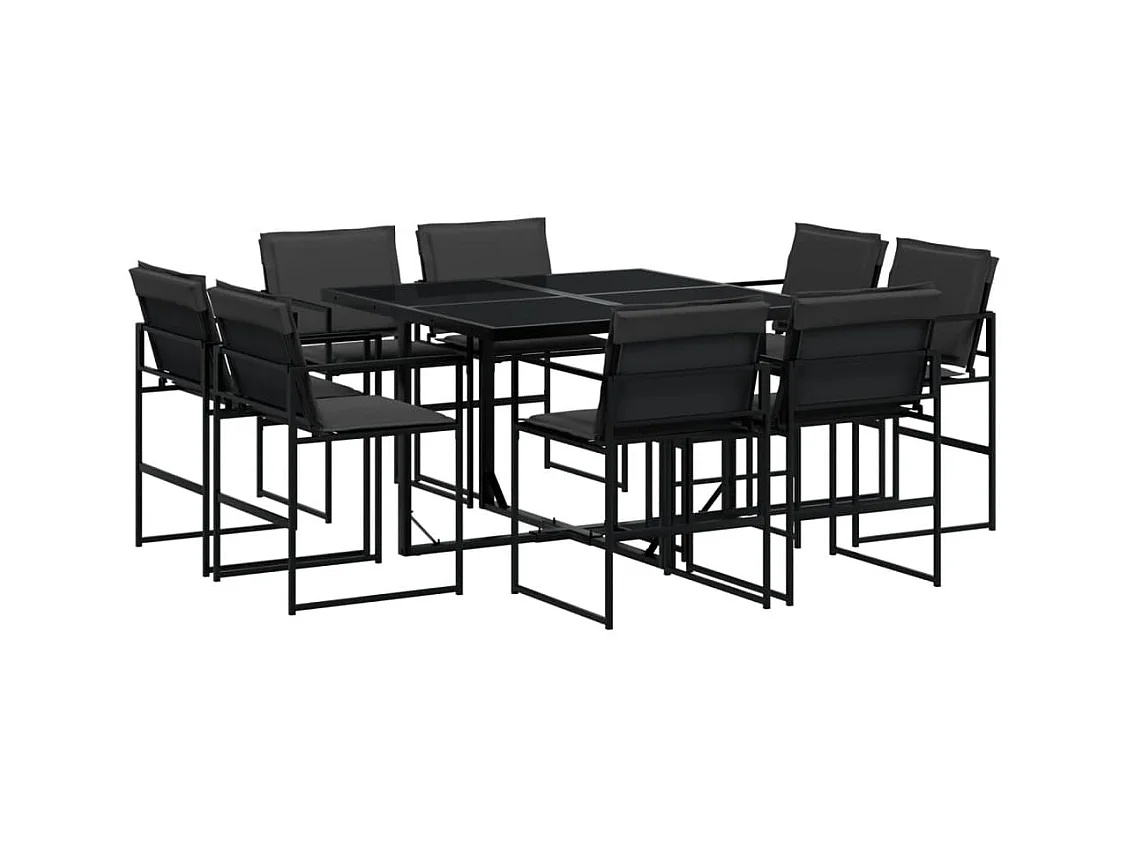 Dario Paolo  Ensemble à manger de jardin avec coussins 9 pcs noir textilène