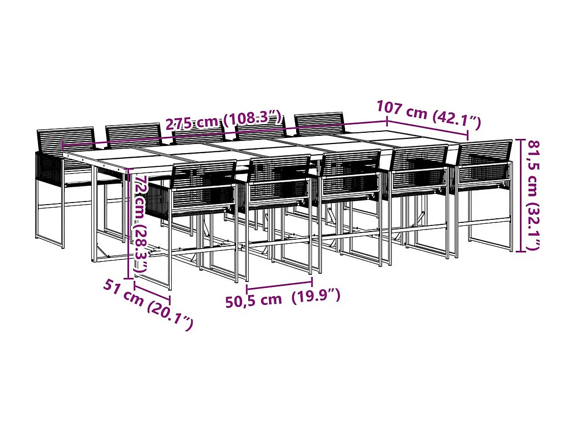 Vynne  11-delige Tuinset met kussens poly rattan zwart