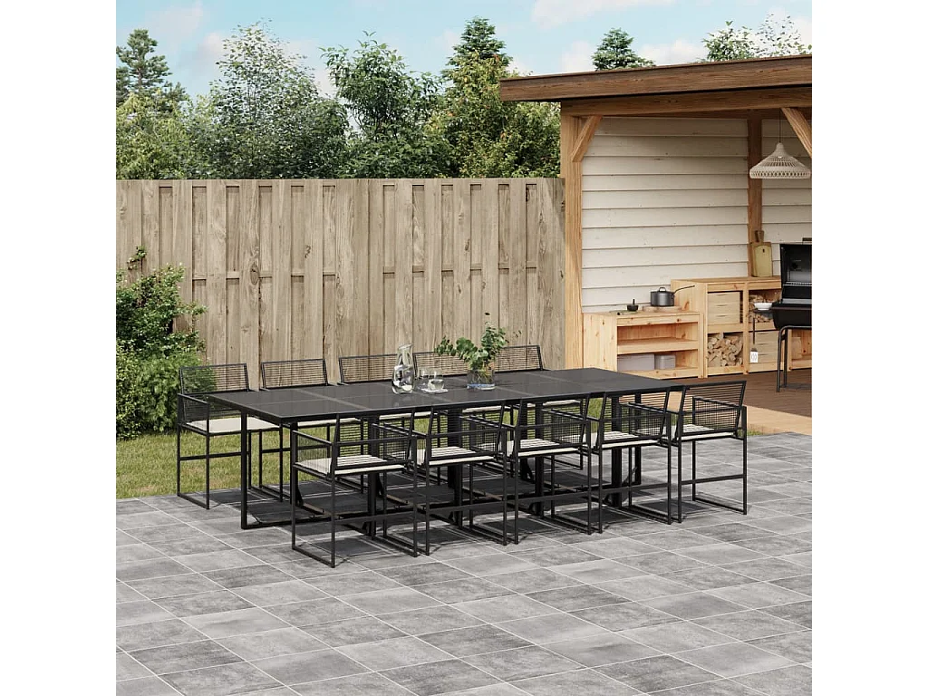 Vynne  Ensemble à manger de jardin 11 pcs coussins noir résine tressée