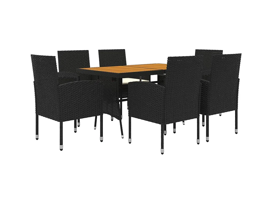 Ayoub  Ensemble à manger d'extérieur 7 pcs Résine tressée Noir