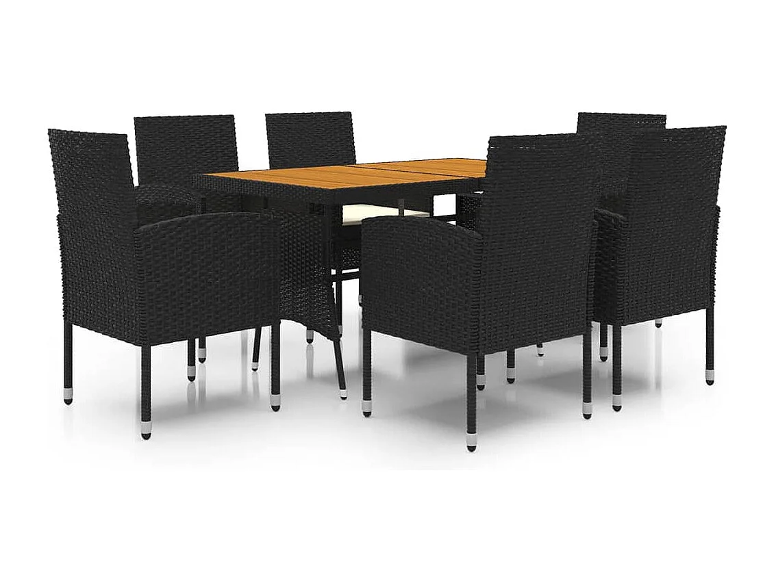 Ayoub  Ensemble à manger d'extérieur 7 pcs Résine tressée Noir