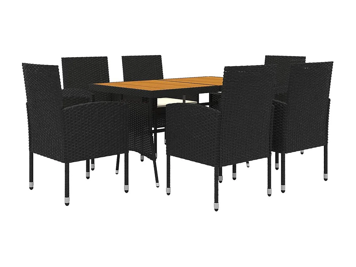 Ayoub  Ensemble à manger d'extérieur 7 pcs Résine tressée Noir