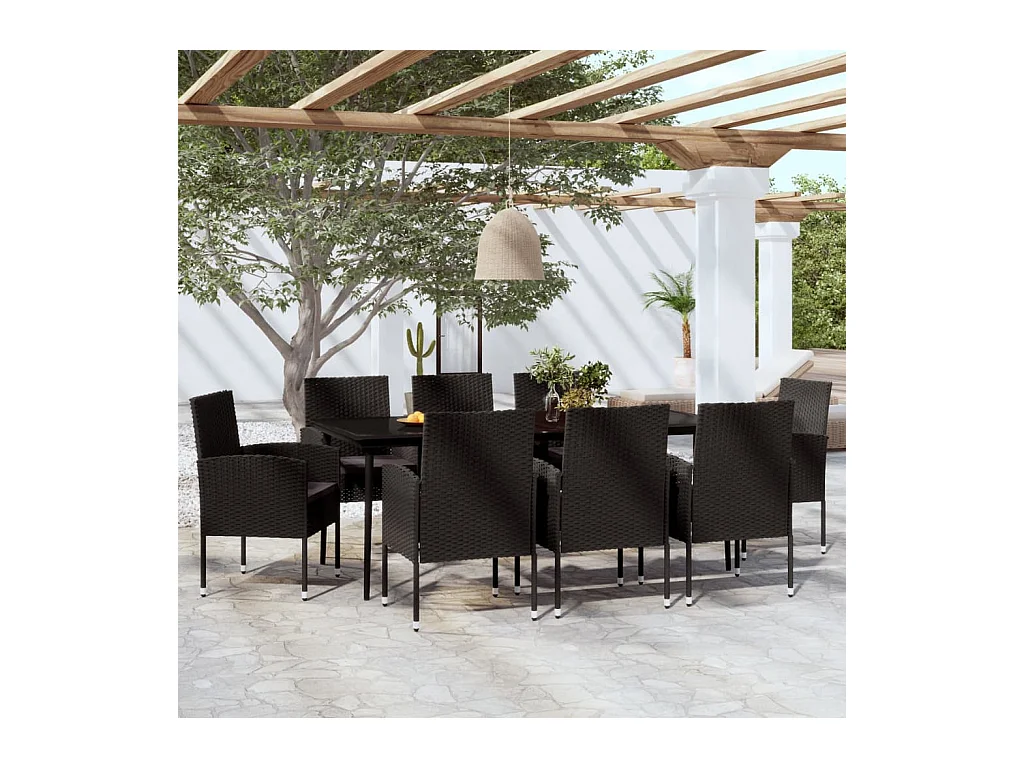 Nolira  Juego de comedor de jardín 9 piezas negro