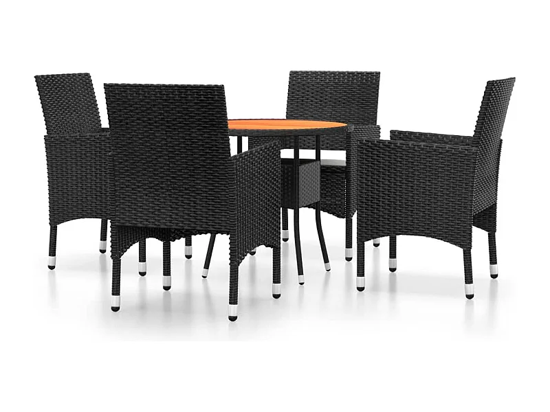 Louis-Mathieu-Paul  Ensemble à manger de jardin 5 pcs Résine tressée Noir