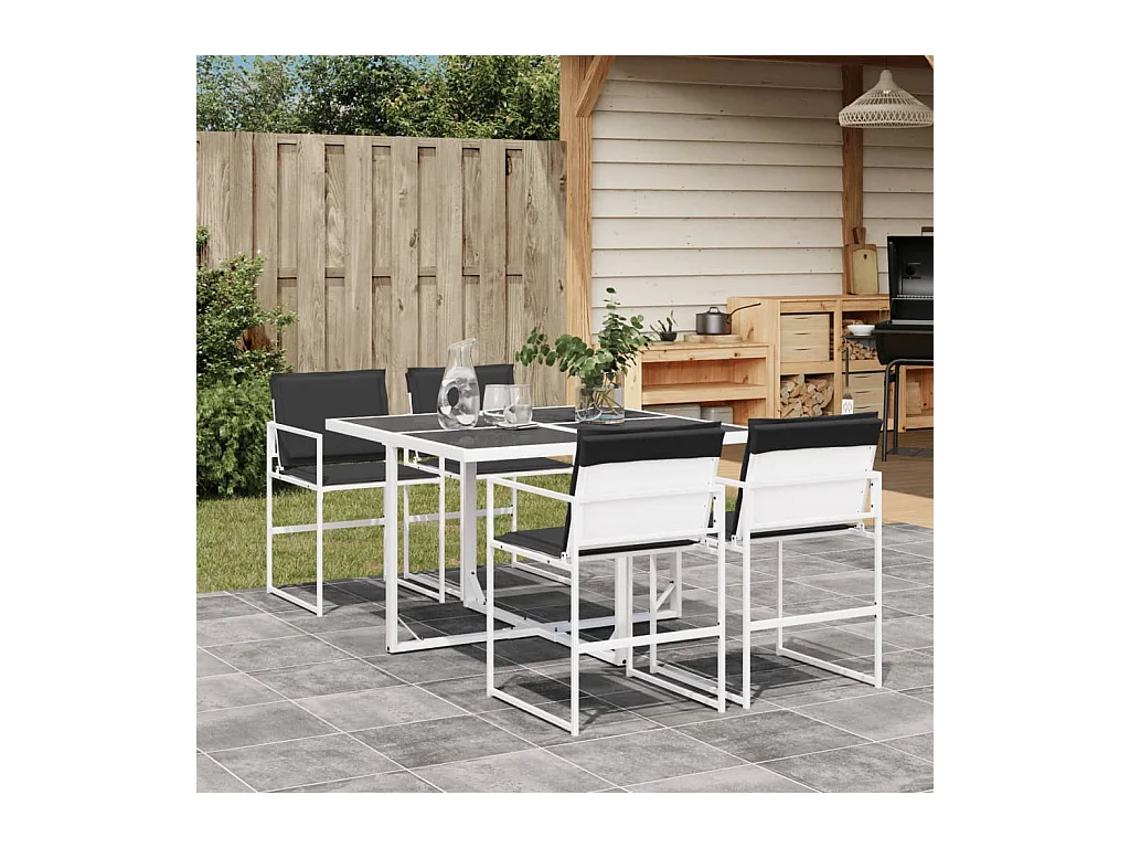 Svidir  Ensemble à manger de jardin avec coussins 5 pcs blanc textilène