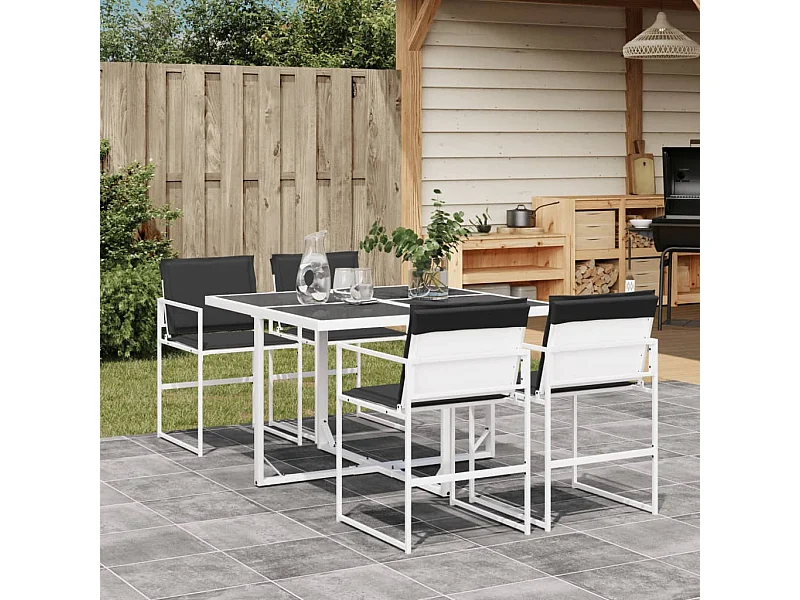 Svidir  Ensemble à manger de jardin avec coussins 5 pcs blanc textilène