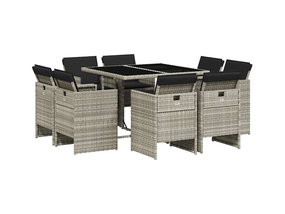 Tallulah  Ensemble à manger de jardin et coussins 9 pcs gris clair rotin