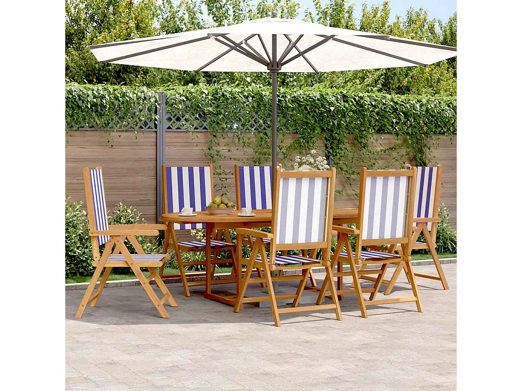 Garden Furniture -  7-delige Tuinset massief hout en stof blauw en wit