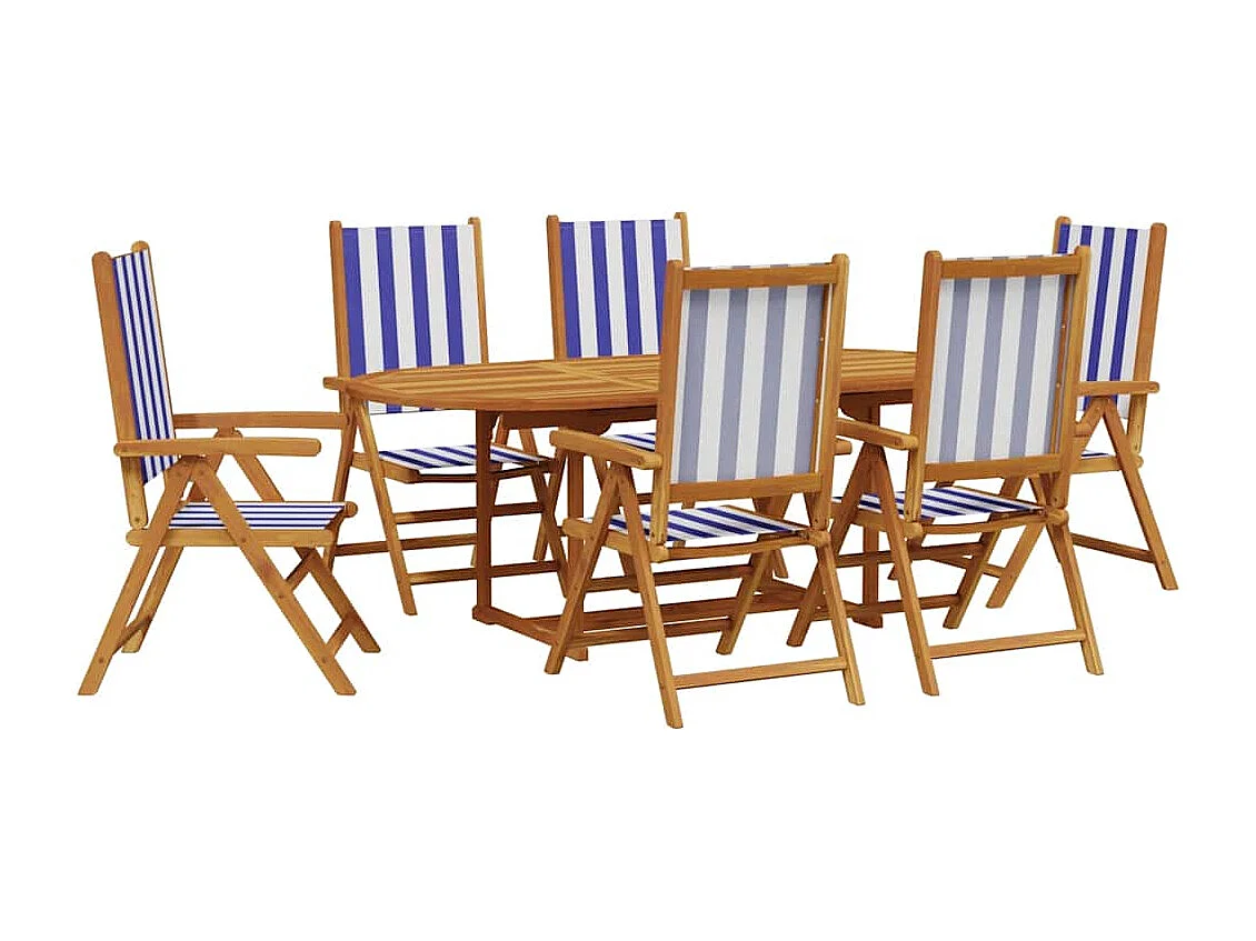 Garden Furniture -  7-delige Tuinset massief hout en stof blauw en wit
