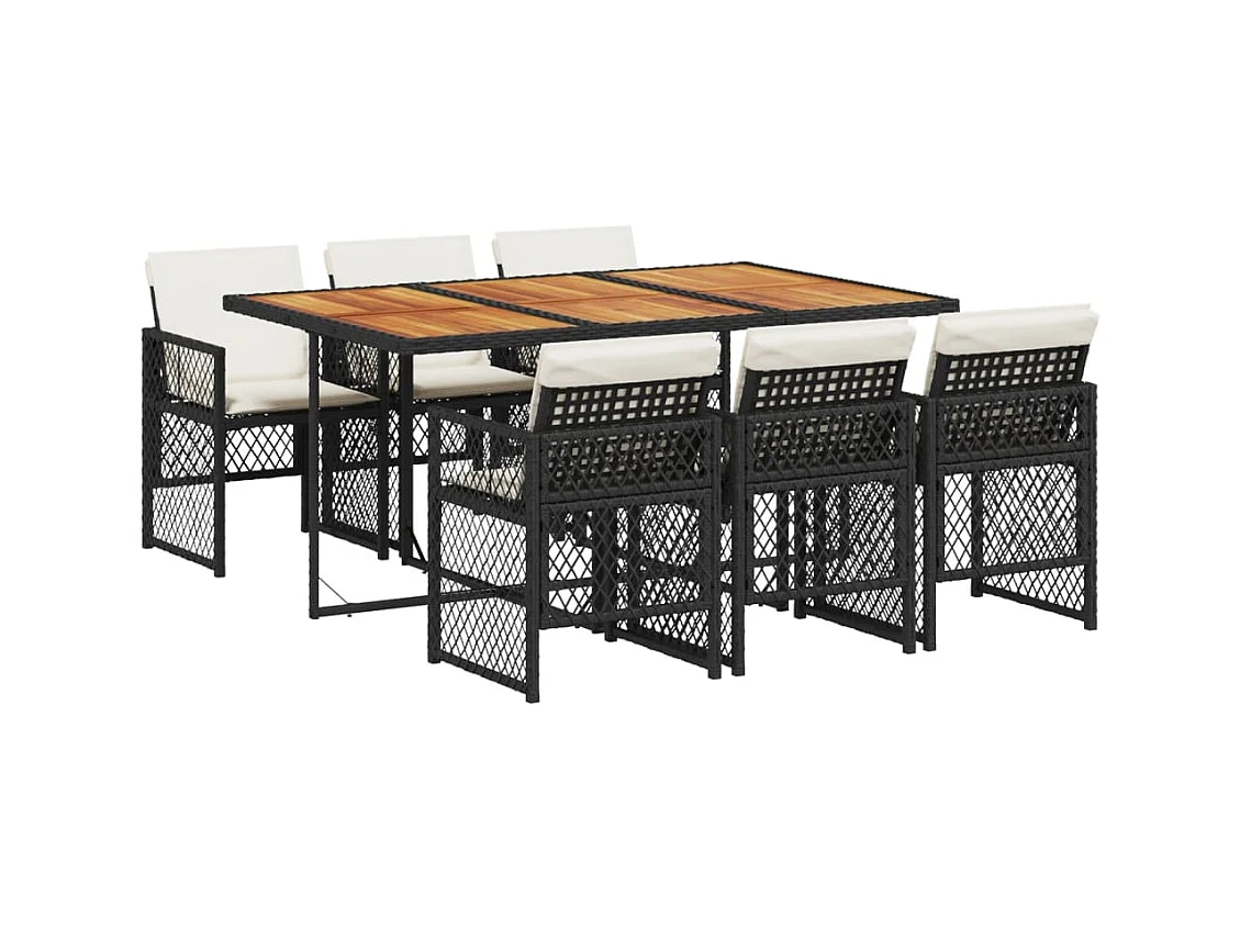 Connersville  7-delige Tuinset met kussens poly rattan zwart