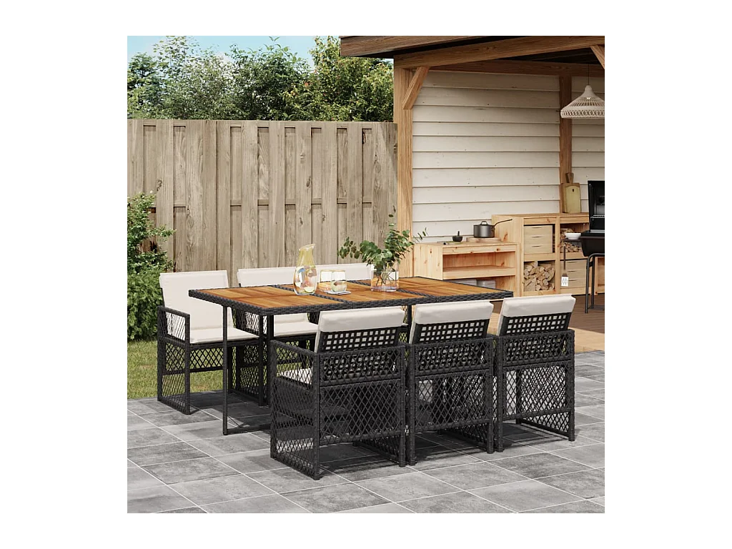 Connersville  7-delige Tuinset met kussens poly rattan zwart