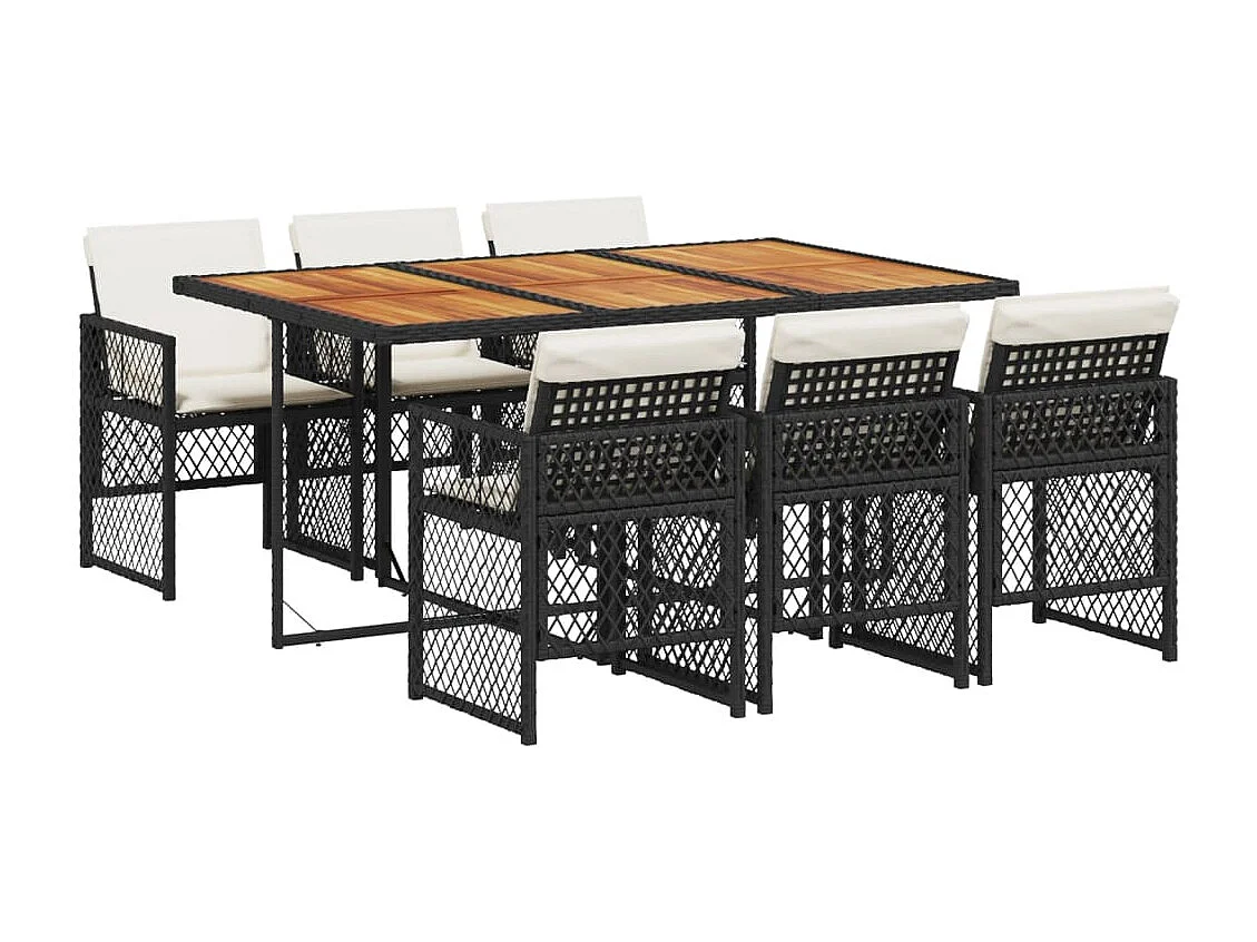 Connersville  Ensemble à manger de jardin coussins 7 pcs noir résine tressée